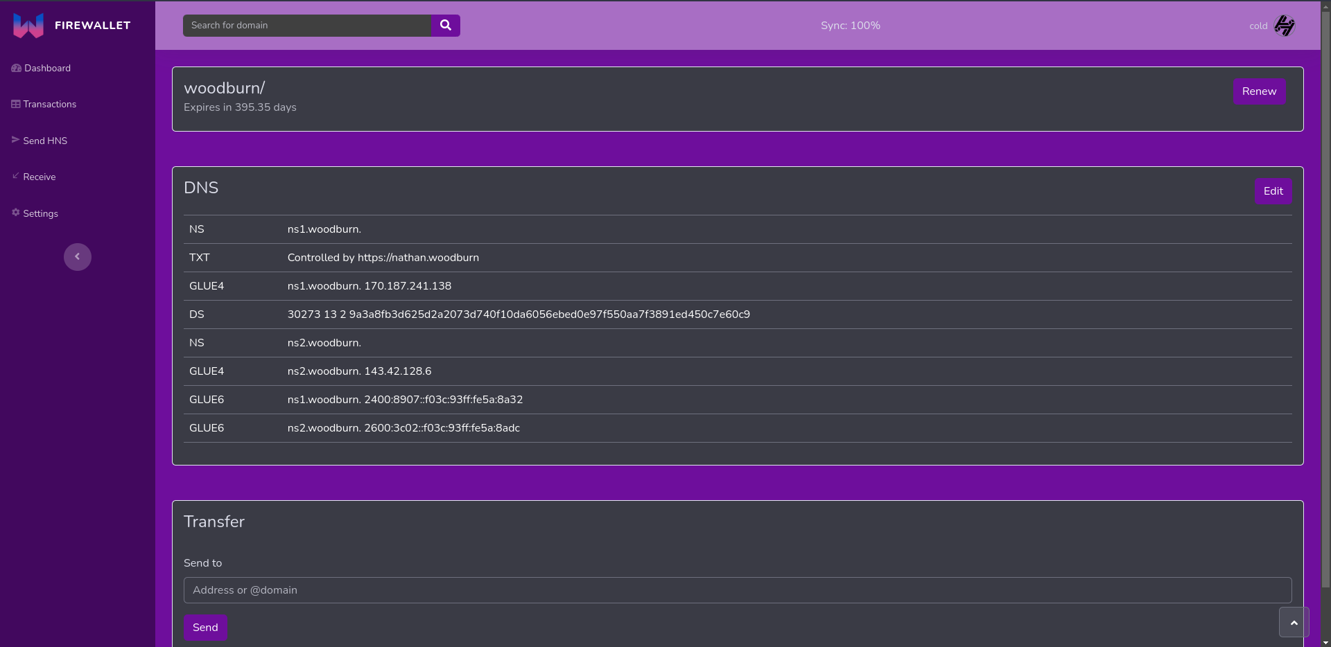 Domain management page