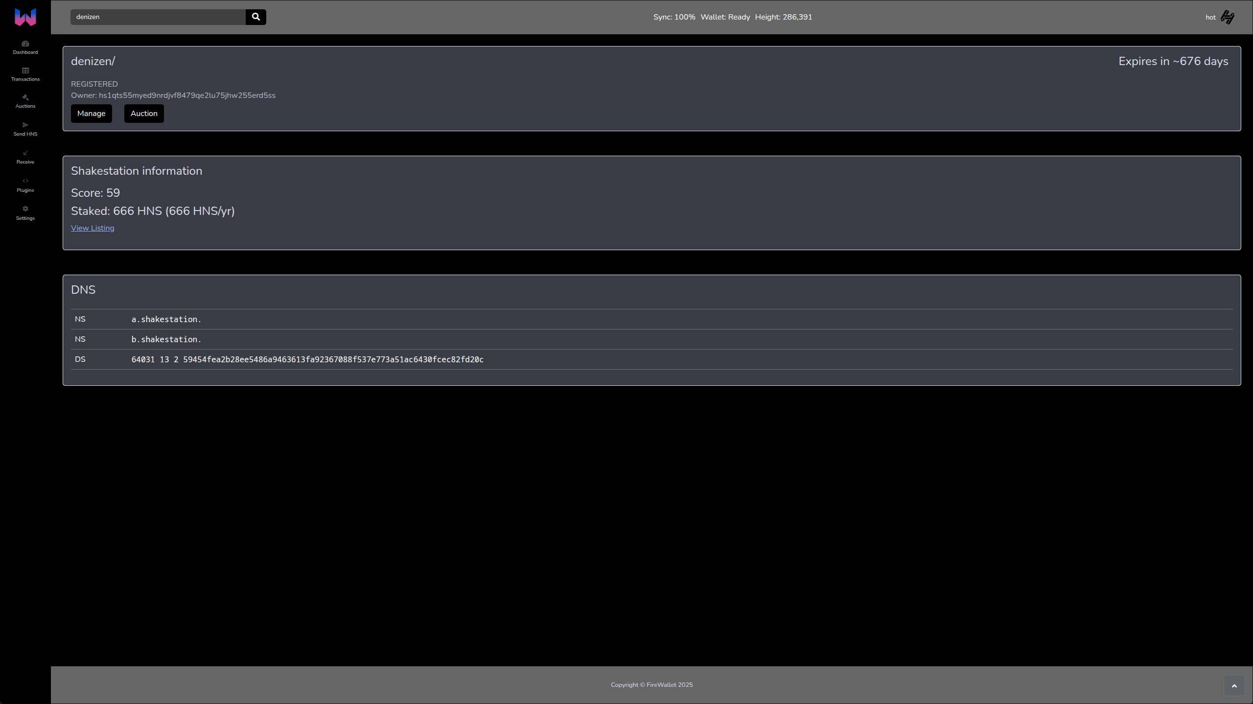 Domain staked on Shakestation